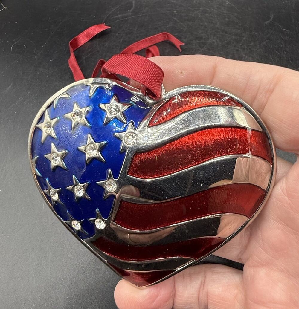 Lenox Heart Of America Silverplate Christmas Ornament Patriotic Flag No Box LO29